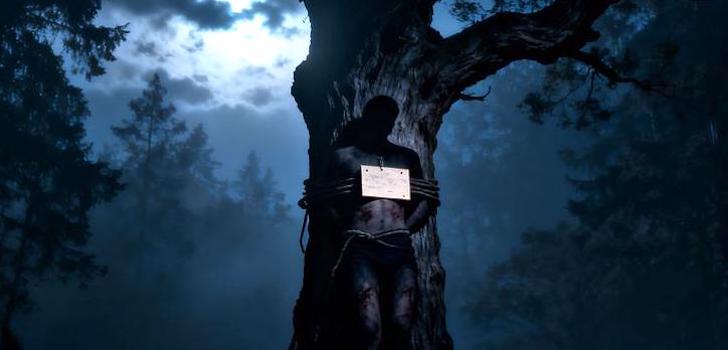 dead man nailed to tree